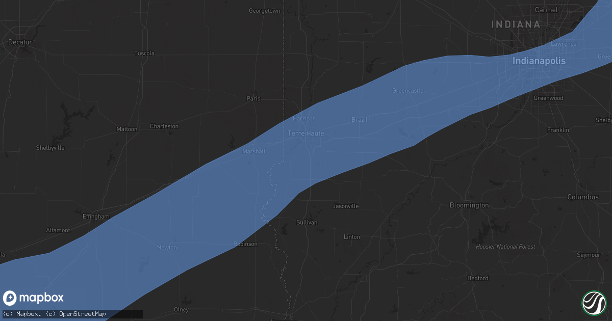 Hail map in Terre Haute, IN on April 18, 2025