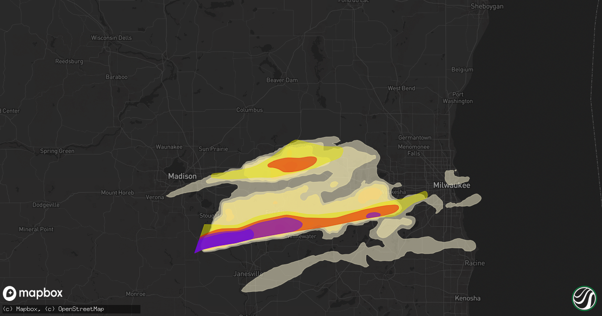 Hail map in Watertown, WI on April 18, 2025