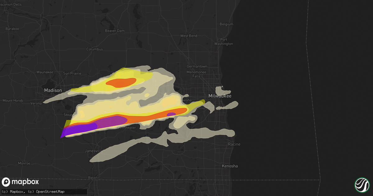 Hail map in Waukesha, WI on April 18, 2025