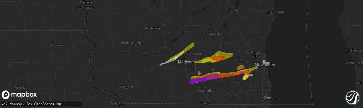 Hail map in Waunakee, WI on April 18, 2025