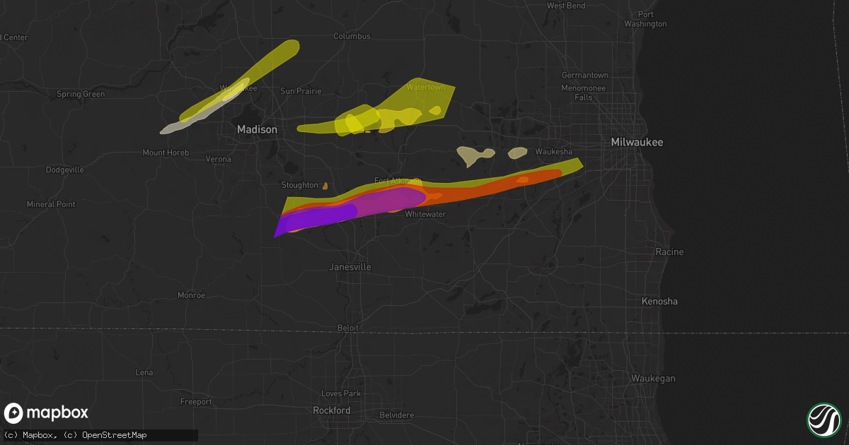 Hail map in Whitewater, WI on April 18, 2025