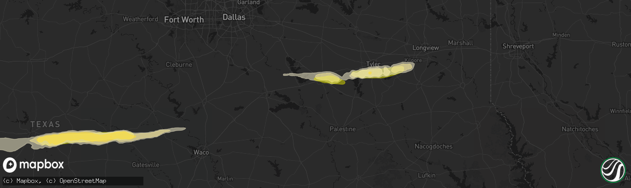 Hail map in Athens, TX on April 18, 2026