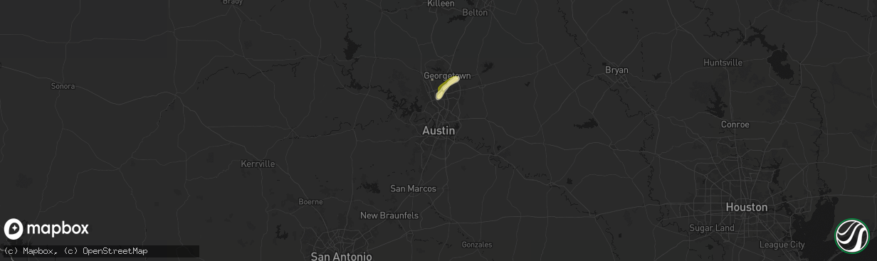 Hail map in Austin, TX on April 18, 2026