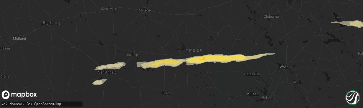 Hail map in Brownwood, TX on April 18, 2026