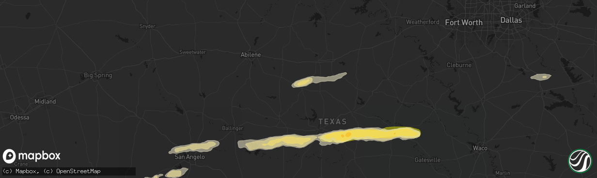 Hail map in Cross Plains, TX on April 18, 2026