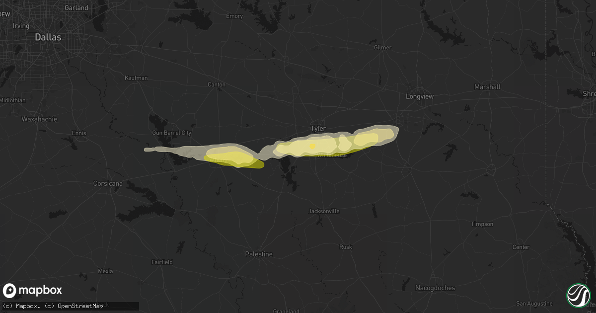 Hail map in Flint, TX on April 18, 2026