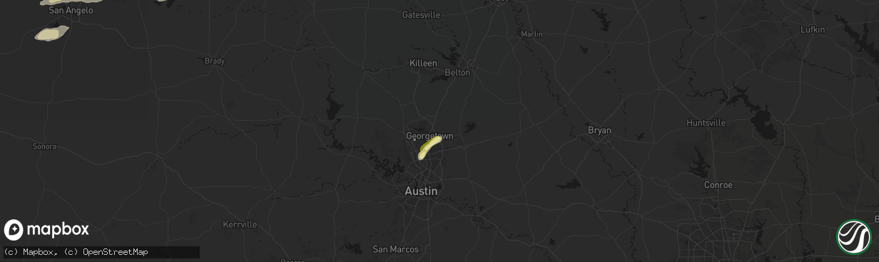 Hail map in Georgetown, TX on April 18, 2026