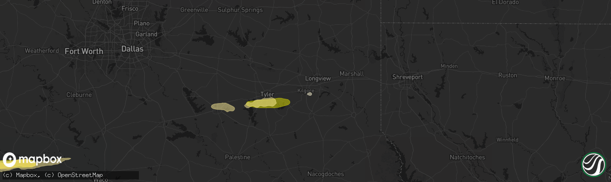 Hail map in Kilgore, TX on April 18, 2026