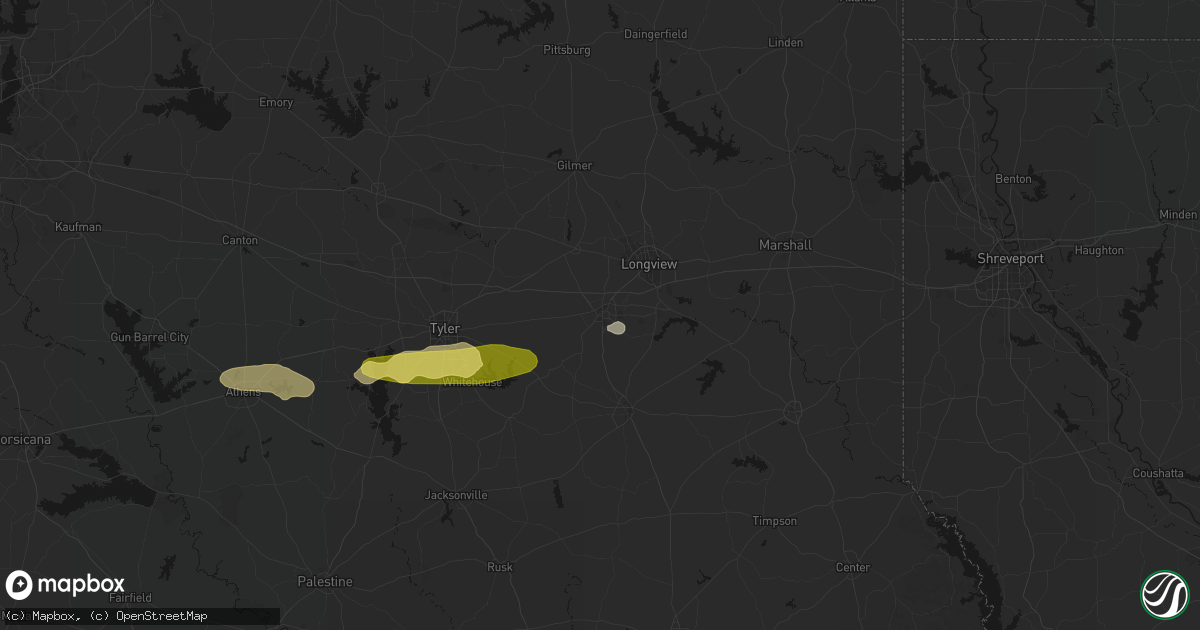 Hail map in Kilgore, TX on April 18, 2026