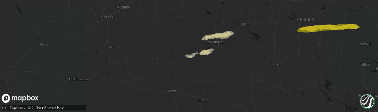 Hail map in Mertzon, TX on April 18, 2026
