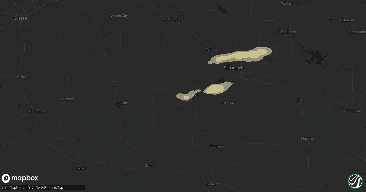 Hail map in Mertzon, TX on April 18, 2026