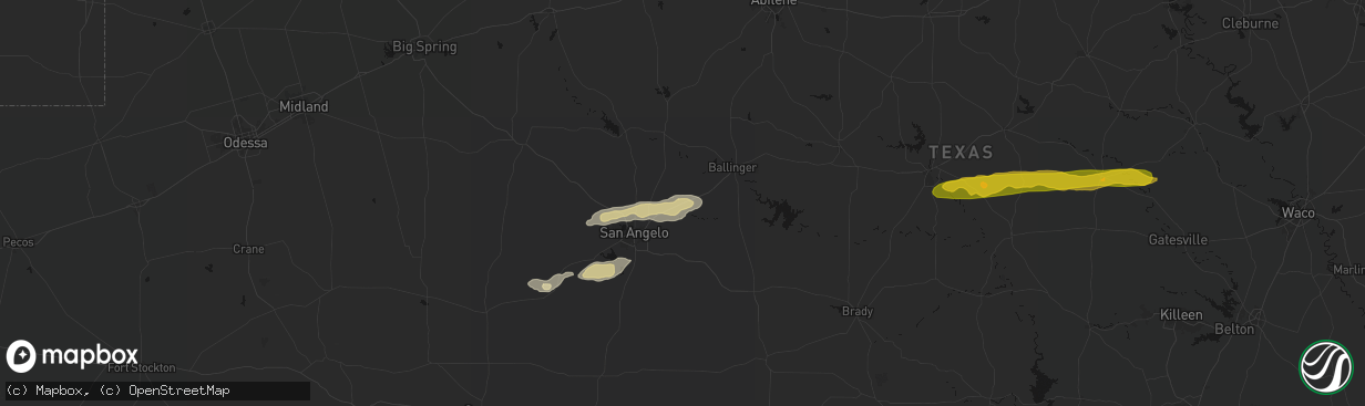 Hail map in Miles, TX on April 18, 2026