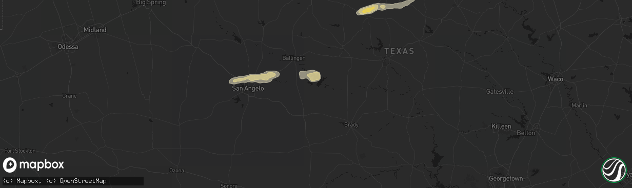 Hail map in Millersview, TX on April 18, 2026