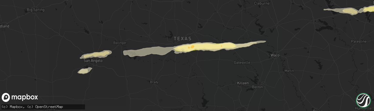 Hail map in Mullin, TX on April 18, 2026