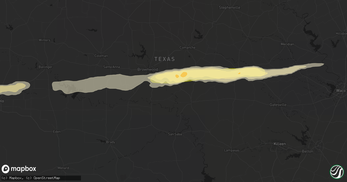 Hail map in Mullin, TX on April 18, 2026