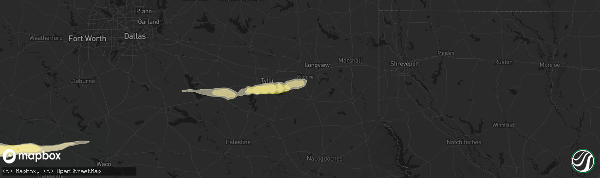Hail map in Overton, TX on April 18, 2026