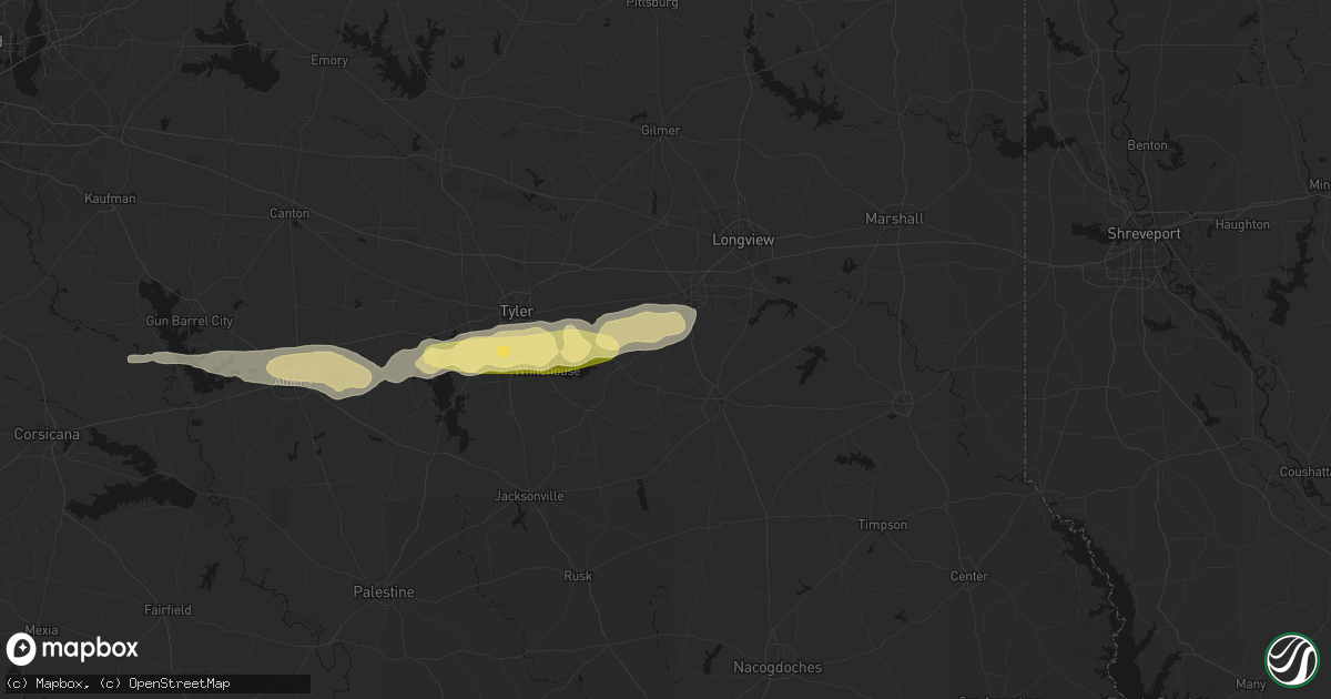 Hail map in Overton, TX on April 18, 2026
