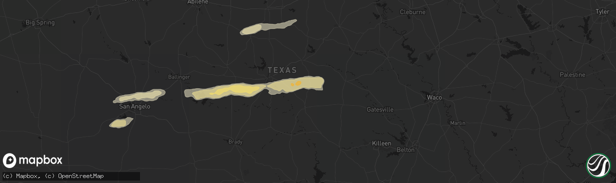 Hail map in Priddy, TX on April 18, 2026