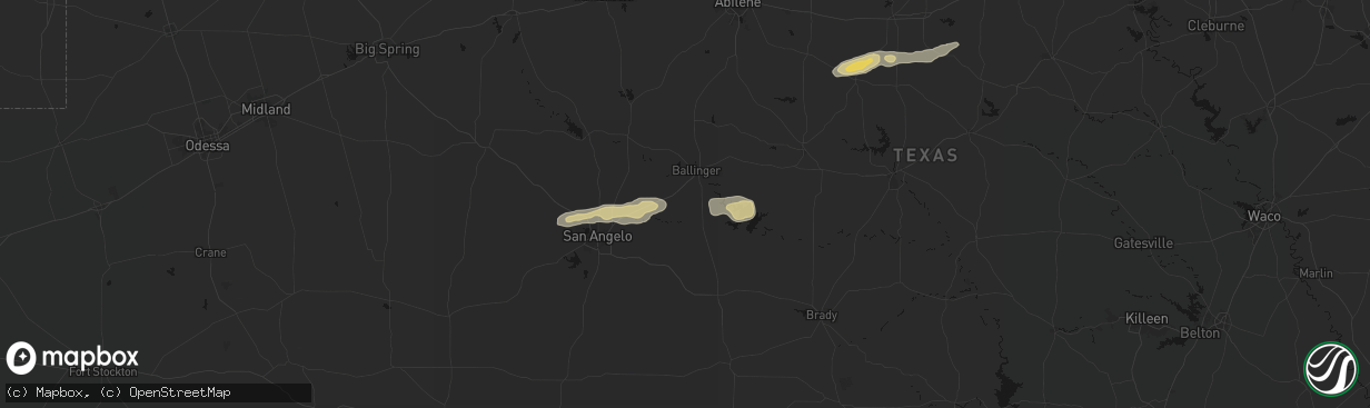 Hail map in Rowena, TX on April 18, 2026