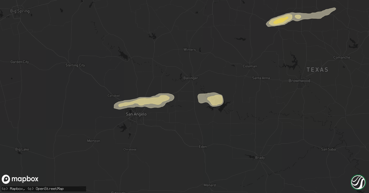 Hail map in Rowena, TX on April 18, 2026