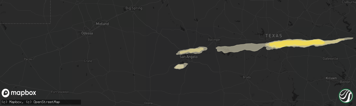 Hail map in San Angelo, TX on April 18, 2026