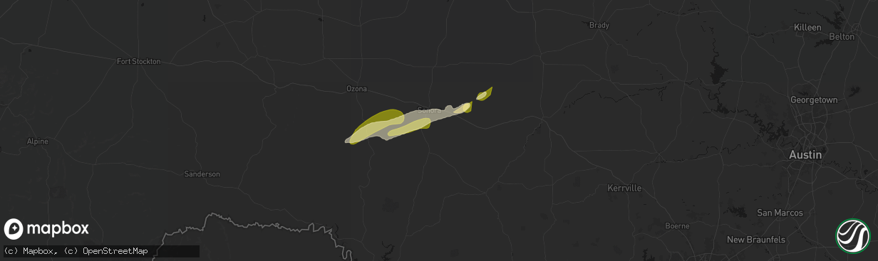Hail map in Sonora, TX on April 18, 2026