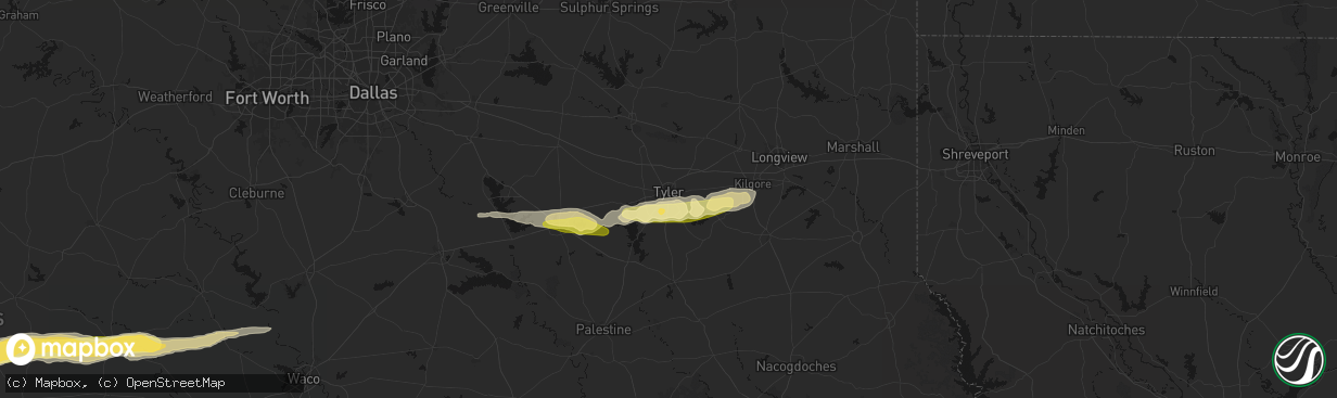 Hail map in Tyler, TX on April 18, 2026