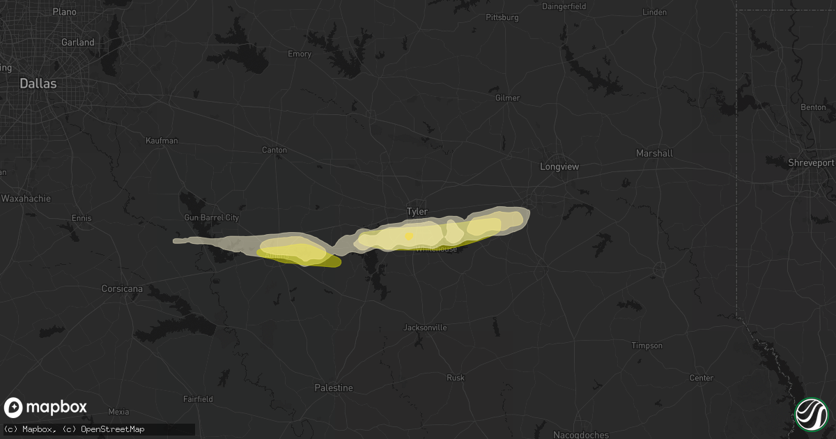 Hail map in Tyler, TX on April 18, 2026