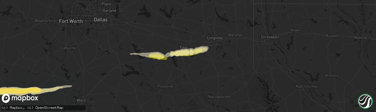 Hail map in Whitehouse, TX on April 18, 2026