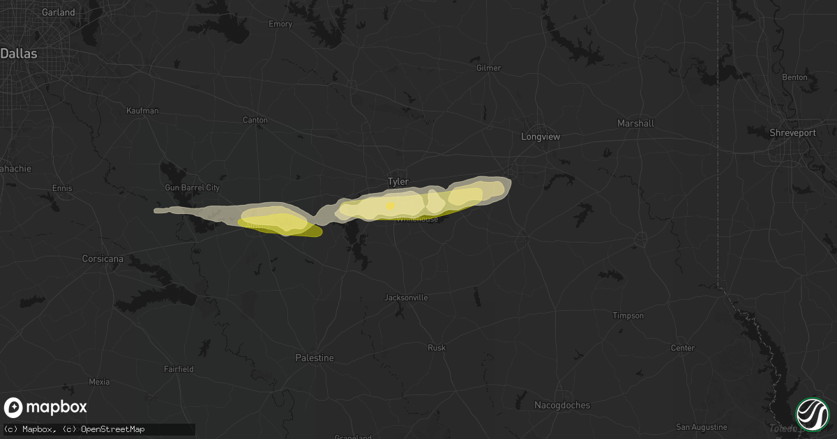 Hail map in Whitehouse, TX on April 18, 2026
