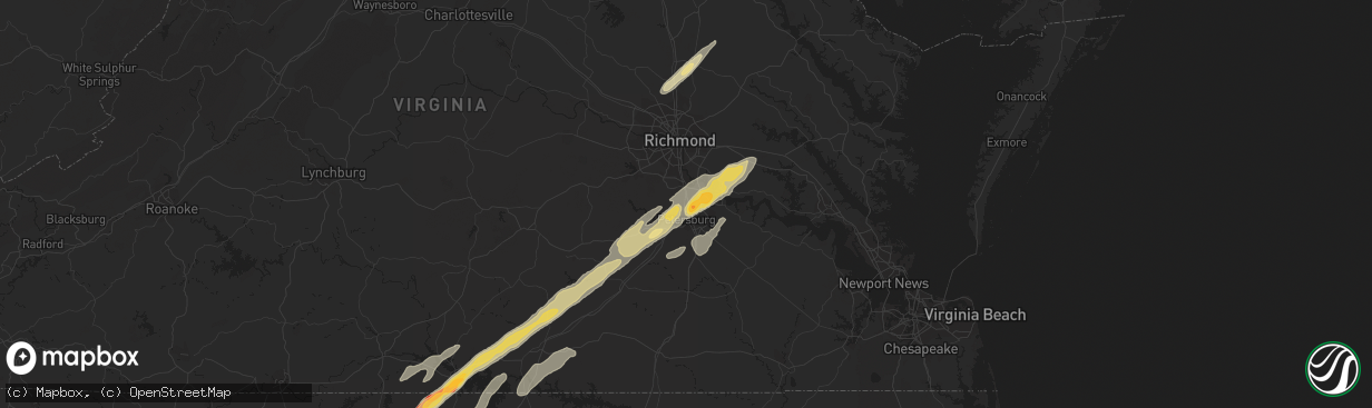 Hail map in Colonial Heights, VA on April 19, 2013