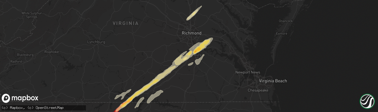 Hail map in Petersburg, VA on April 19, 2013