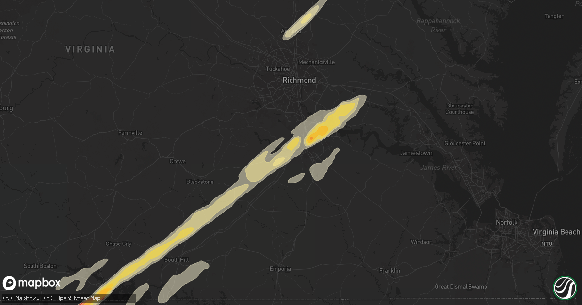 Hail map in Petersburg, VA on April 19, 2013