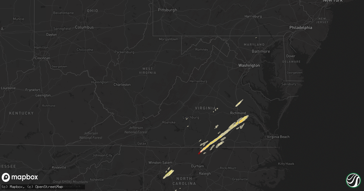 Hail map in Virginia on April 19, 2013
