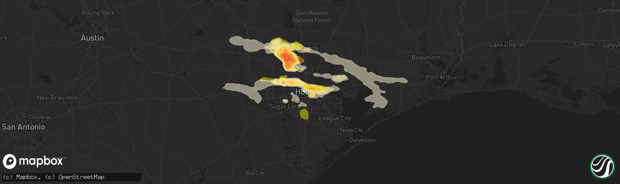 Hail map in Houston, TX on April 19, 2015