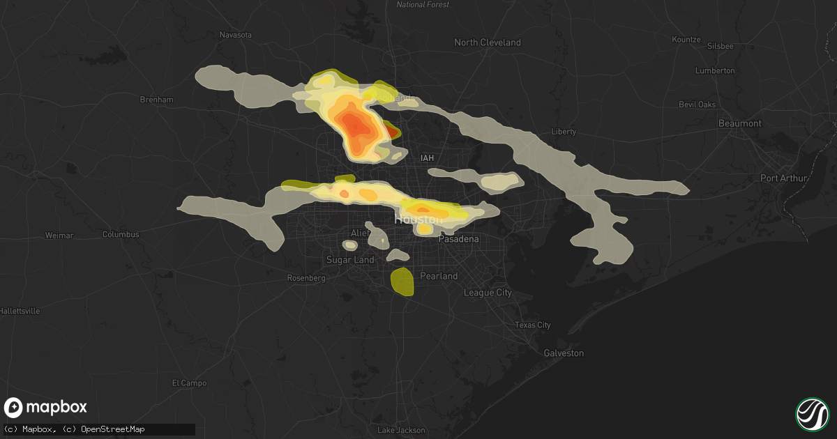 Hail map in Houston, TX on April 19, 2015