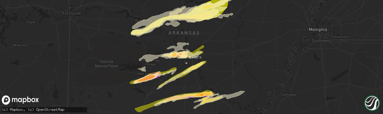 Hail map in Little Rock, AR on April 19, 2015