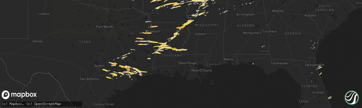 Hail map in Louisiana on April 19, 2015