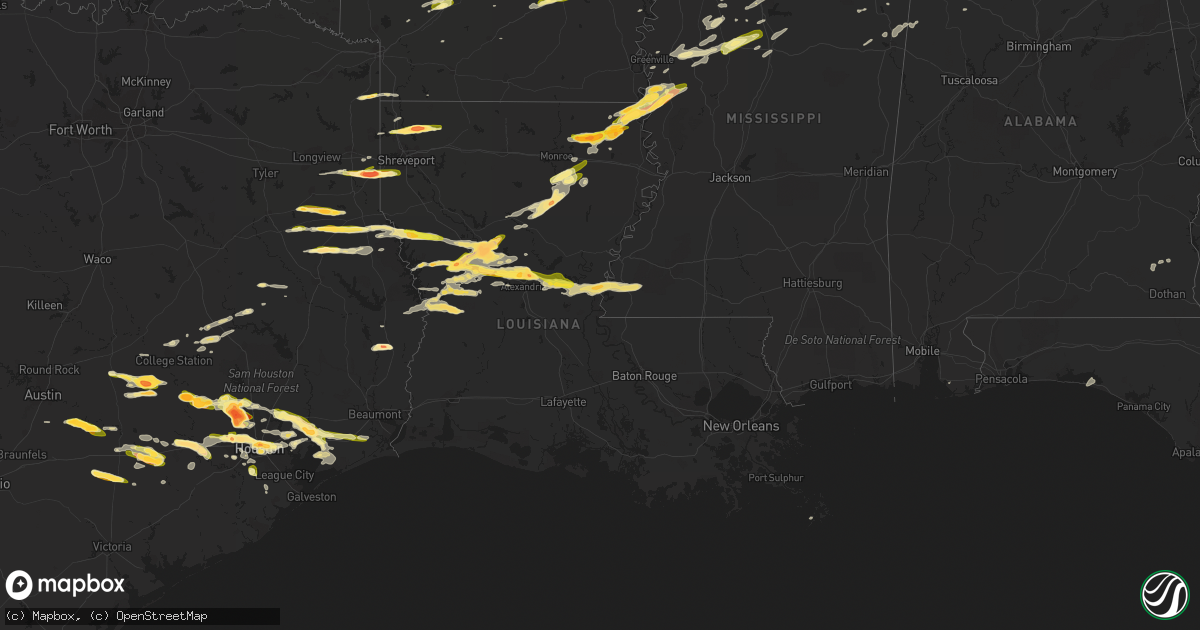 Hail map in Louisiana on April 19, 2015