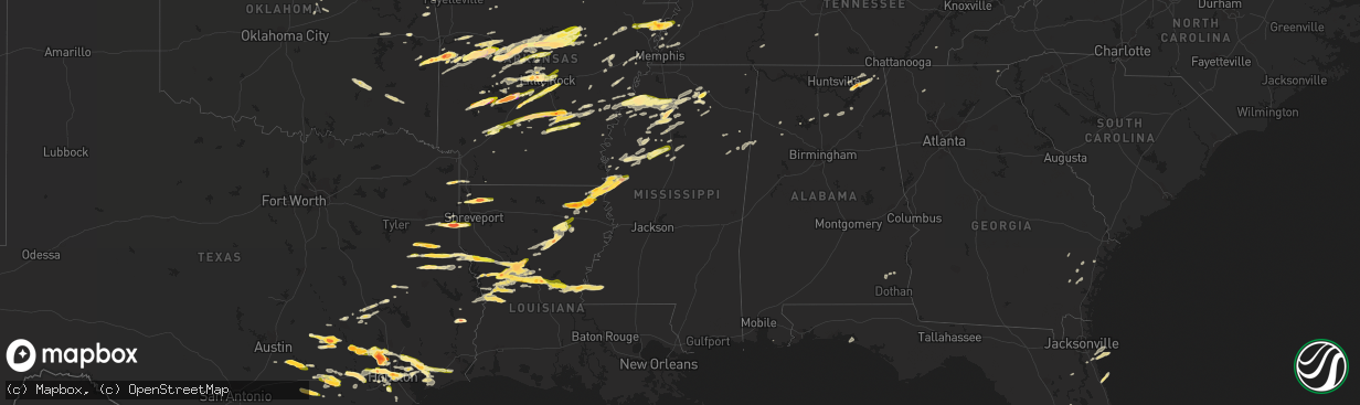 Hail map in Mississippi on April 19, 2015