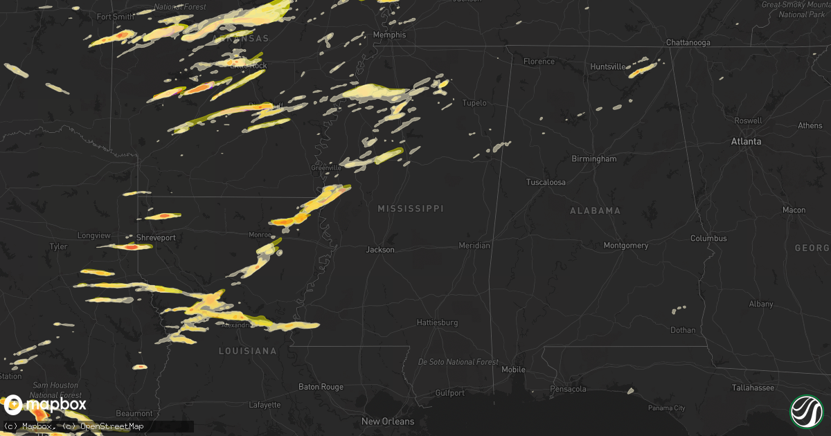 Hail map in Mississippi on April 19, 2015