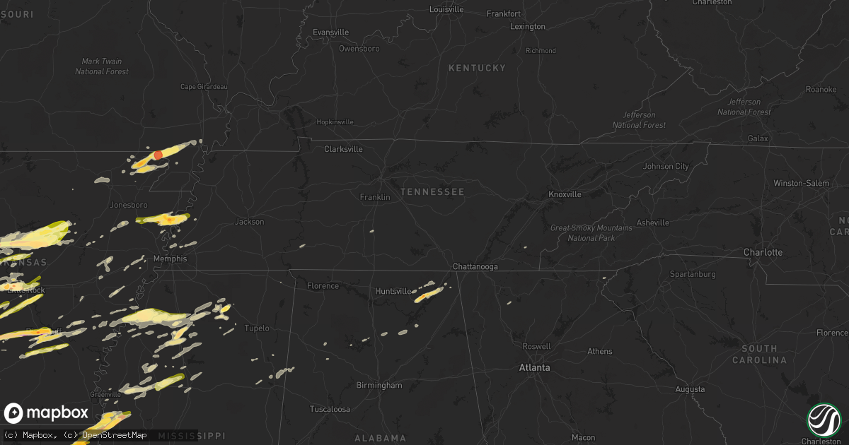 Hail map in Tennessee on April 19, 2015