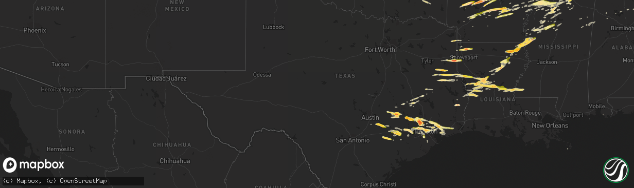 Hail map in Texas on April 19, 2015