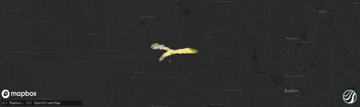 Hail map in Menard, TX on April 19, 2016