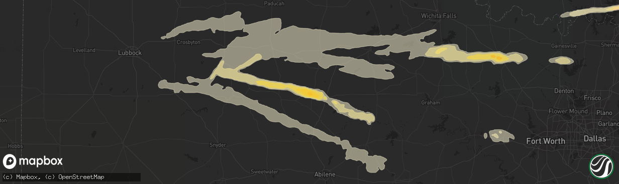 Hail map in Rule, TX on April 19, 2016
