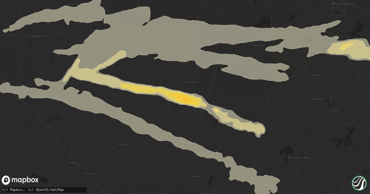 Hail map in Rule, TX on April 19, 2016