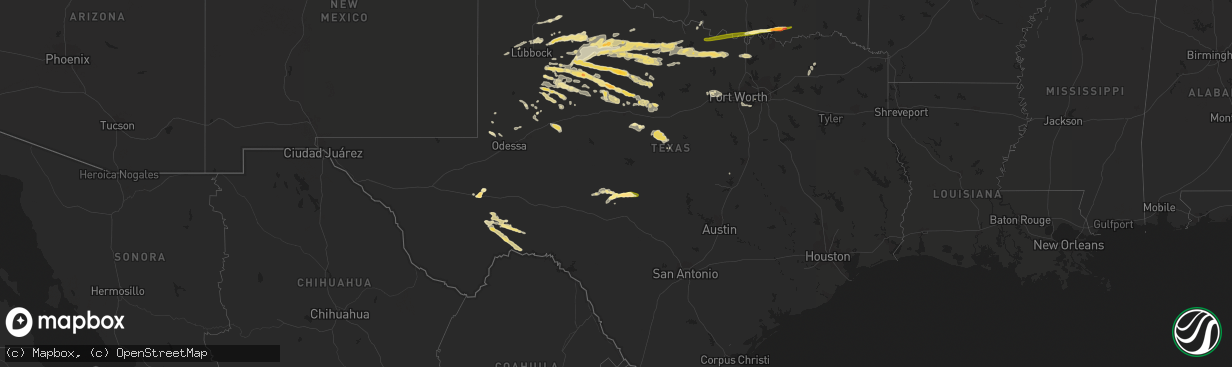 Hail map in Texas on April 19, 2016