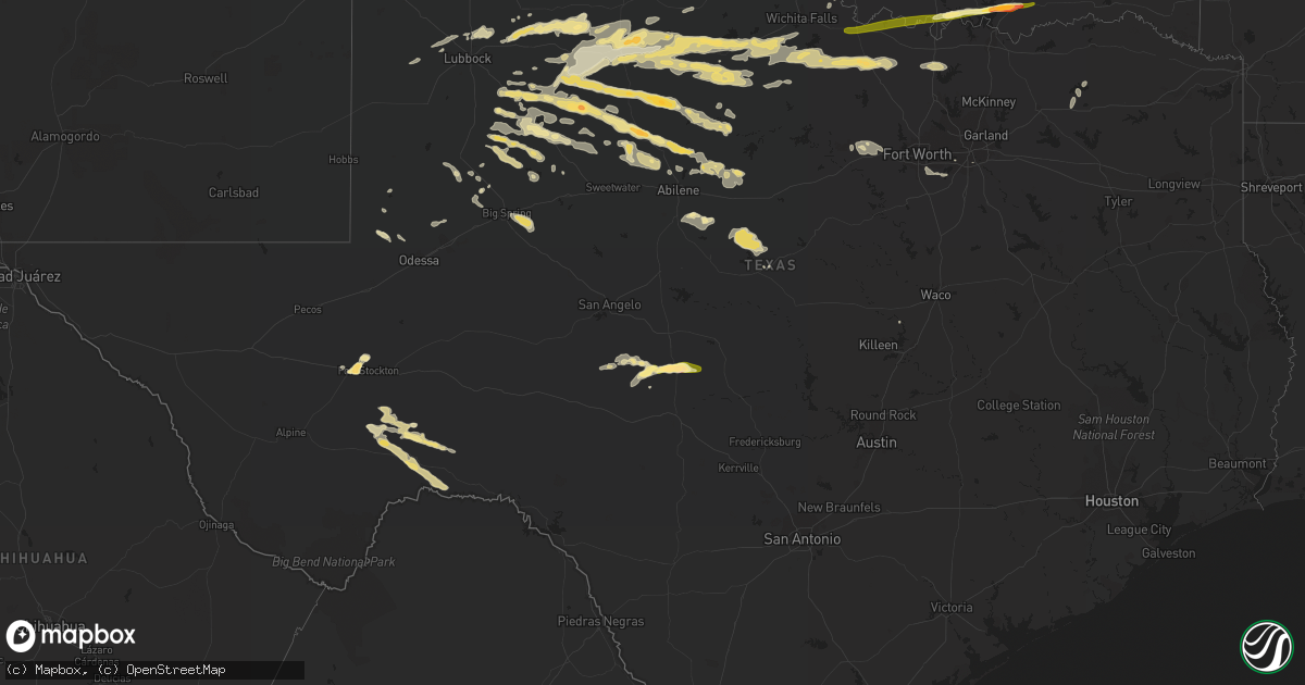 Hail map in Texas on April 19, 2016