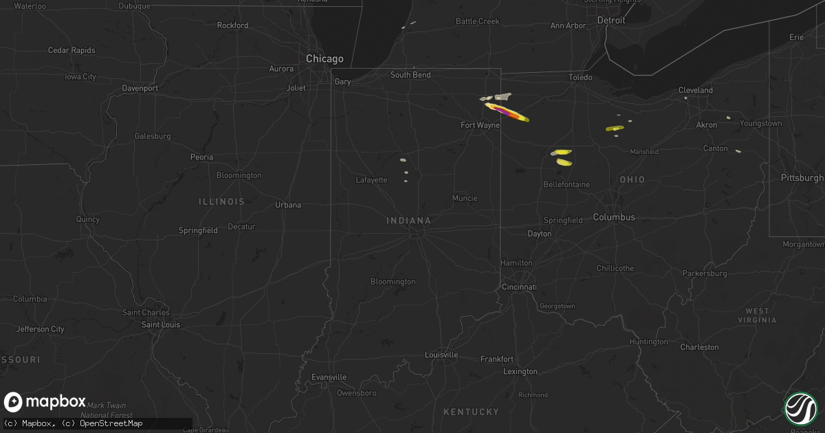 Hail map in Indiana on April 19, 2017