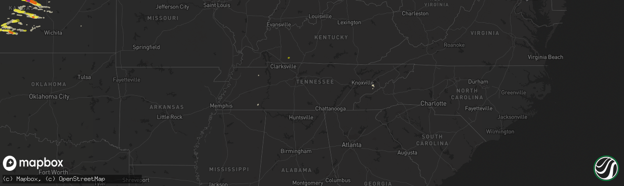 Hail map in Tennessee on April 19, 2017